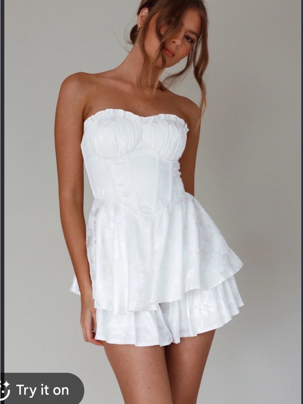 Selfie Leslie Strapless White Tiered Romper